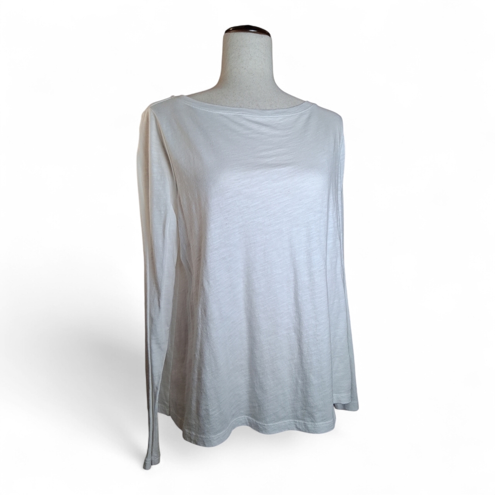 Eileen Fisher Women's Long Sleeve Organic Cotton Boat Neck Tee Shirt White S/P